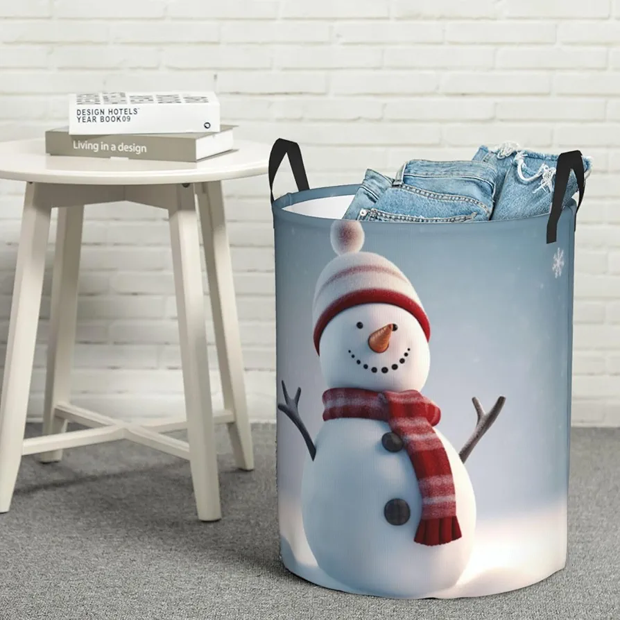 Large Laundry Basket Christmas Happy Snowman Laundry Hamper Collapsible Laundry Baskets Freestanding Waterproof Laundry Bag for Bedroom Bathroom Laundry Room