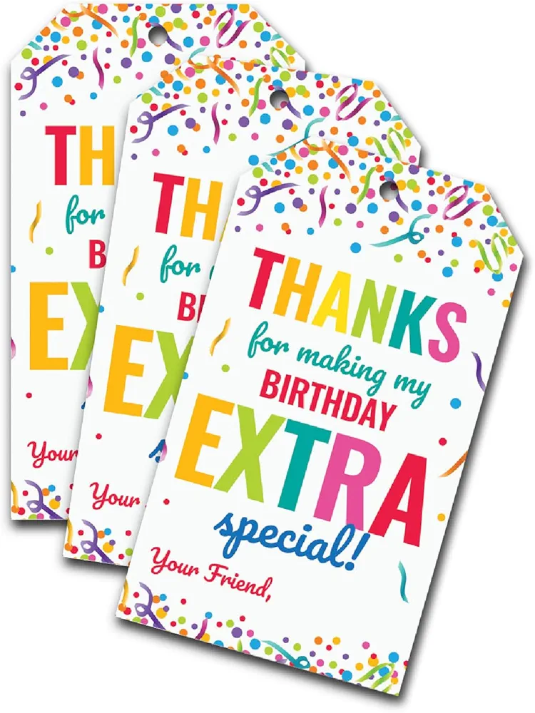 Thanks for Making My Birthday Extra Special Tag, 25 Birthday Party Favor Tags Labels for Goodie Treat Bags Kids Student Classroom Made in The USA