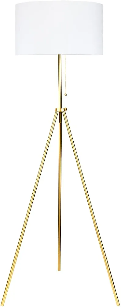 O’Bright Tripod Floor Lamp, Adjustable in Height, 100% Metal Body with Linen Drum Shade, E26 Socket, Bedside Lamp, Standing Light for Living Room, Bedroom, Office, Antique Brass