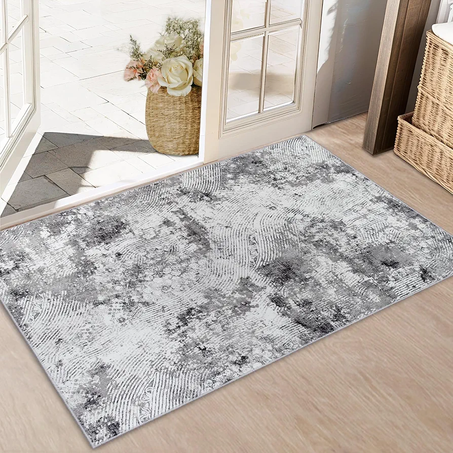 Modern Abstract Area Rug - 2x3 Indoor Entryway Rug Non-Slip Washable Kitchen Rug, Stain Resistance Low Pile Accent Front Door Mat Carpet for Entrance Bathroom Laundry Living Room