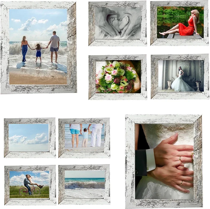 Rustic Picture Frames,10 Pack Collage Picture Frames,Gallery Wall Frame Set with Two 8x10, Four 5x7, Four 4x6, Farmhouse wood Photo Frames for living room Wall Gallery Decor or Desk, rustic white