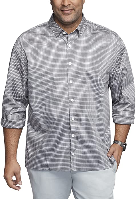 Van Heusen Men's Tall Stain Shield Never Tuck Stretch Pattern Button Down Shirt, Black Check, 4X-Large Big