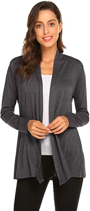 Womens Casual Lightweight Long Sleeve Cardigan Soft Drape Open Front Fall Dusters (S-3X)