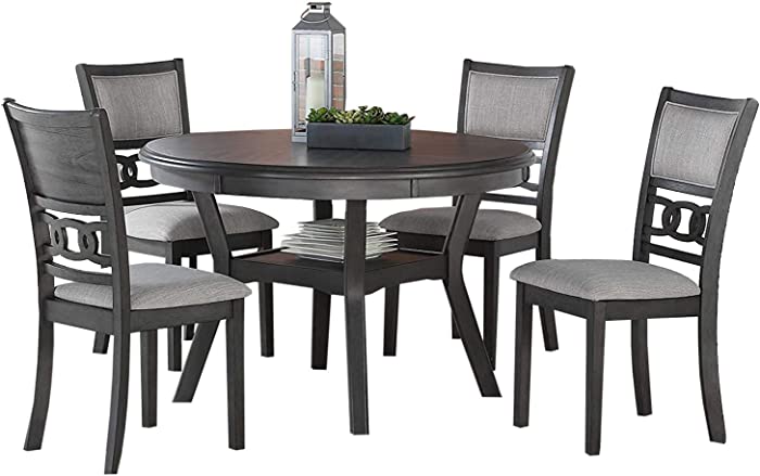 New Classic Furniture Gia 5-Piece Round Dining Set with 1 Dining Table and 4 Chairs, 47-Inch, Gray