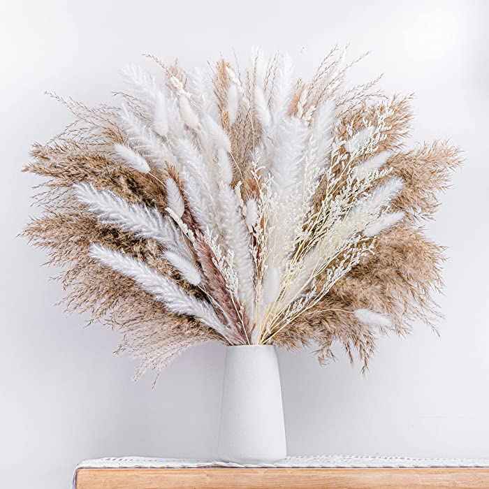 86PCS Natural Dried Pampas Grass Bouquet,Boho Home Decor Bouquet, Phragmites Dried Flowers,Bouquet for Wedding Floral Arrangements Home Decorations