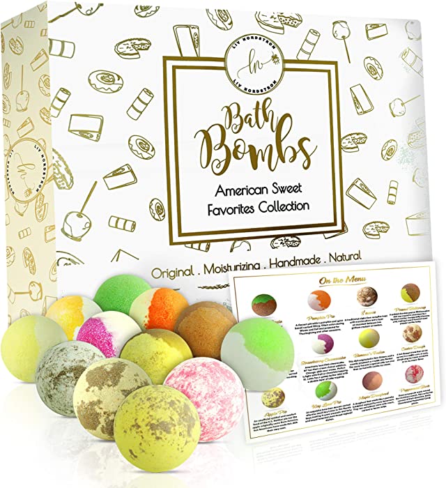 LivNordstrom Bath Bombs for Women- Kids Gold Box of Sweet Dessert Natural Vegan Rainbow Bath Bomb Balls Fizzy Organic Bathbombs Gift Set Christmas Birthday Gifts Wife Girlfriend Teenage Girls Adults