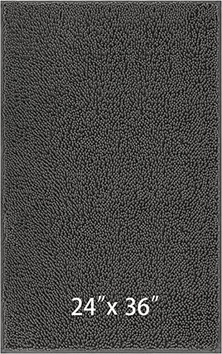 Bathroom Rugs Bath Rug Non-Slip Bathroom Mats with Super Soft Chenille Plush PVC Backing Water Absorbent Carpets 1'' Quick, Easy Clean and Dry, 36'' x 24'', Dark Gray