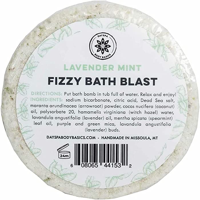 Lavender Mint All-Natural Fizzy Bath Blast - Vegan Bath Bomb Made with Pure Essential Oils to Help You Relax, Hypoallergenic, Plant-Derived, Handmade in USA by DAYSPA Body Basics