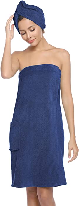 Zexxxy Women's Spa/Bath Body Wraps & Hair Towel Lightweight Knee Length Shower Wrap with Adjustable Closure XS-XXXL