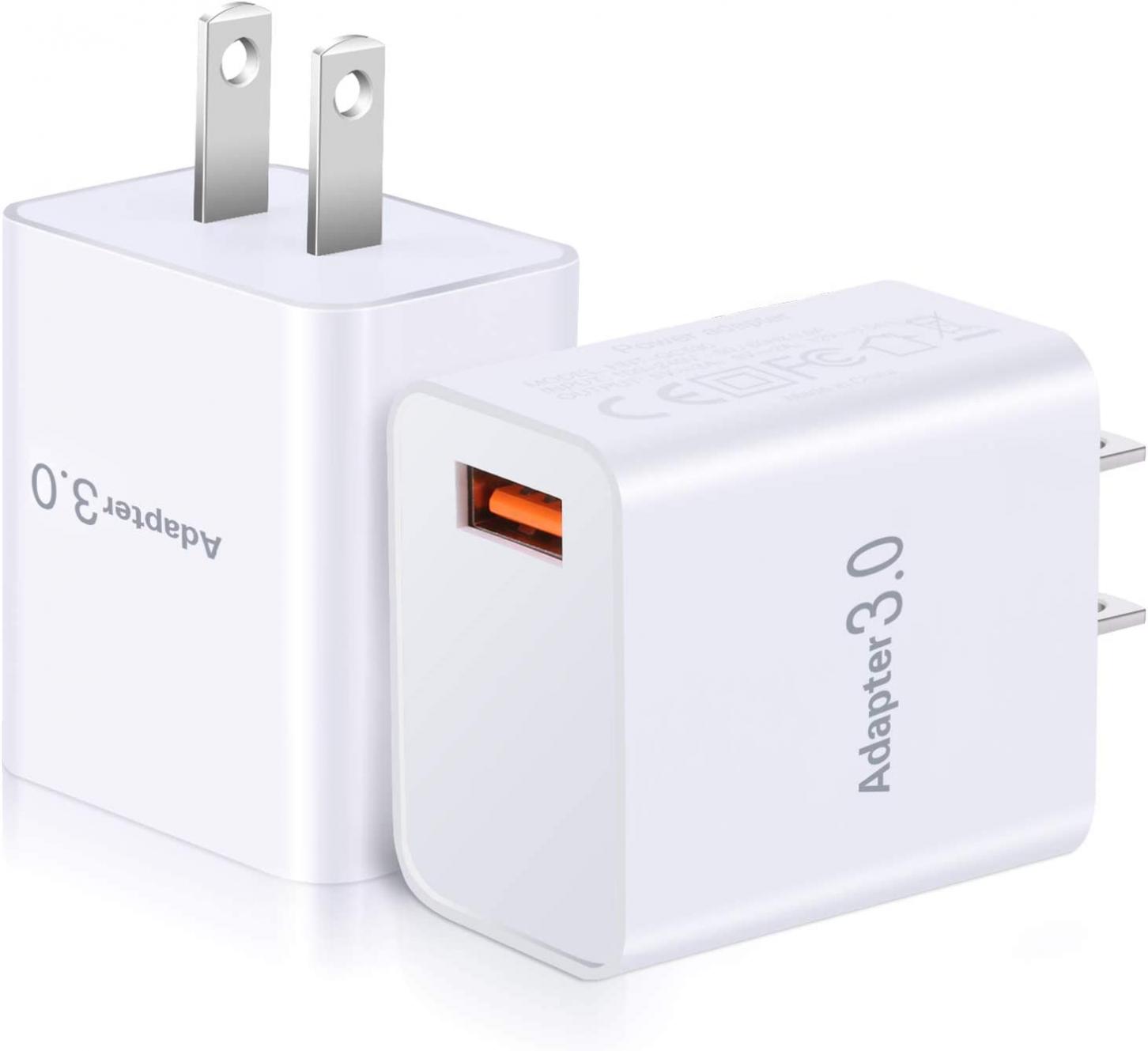 Fast Charge 3.0 Wall Charger, OKRAY 2 Pack 18W 3.0 Adapter Fast Charging USB Wall Charger Power Blocks Compatible iPhone 13/12/11/XR/XS/iPad, Samsung Galaxy S20/10/S9/S8, Note 10/9, Wireless Charger