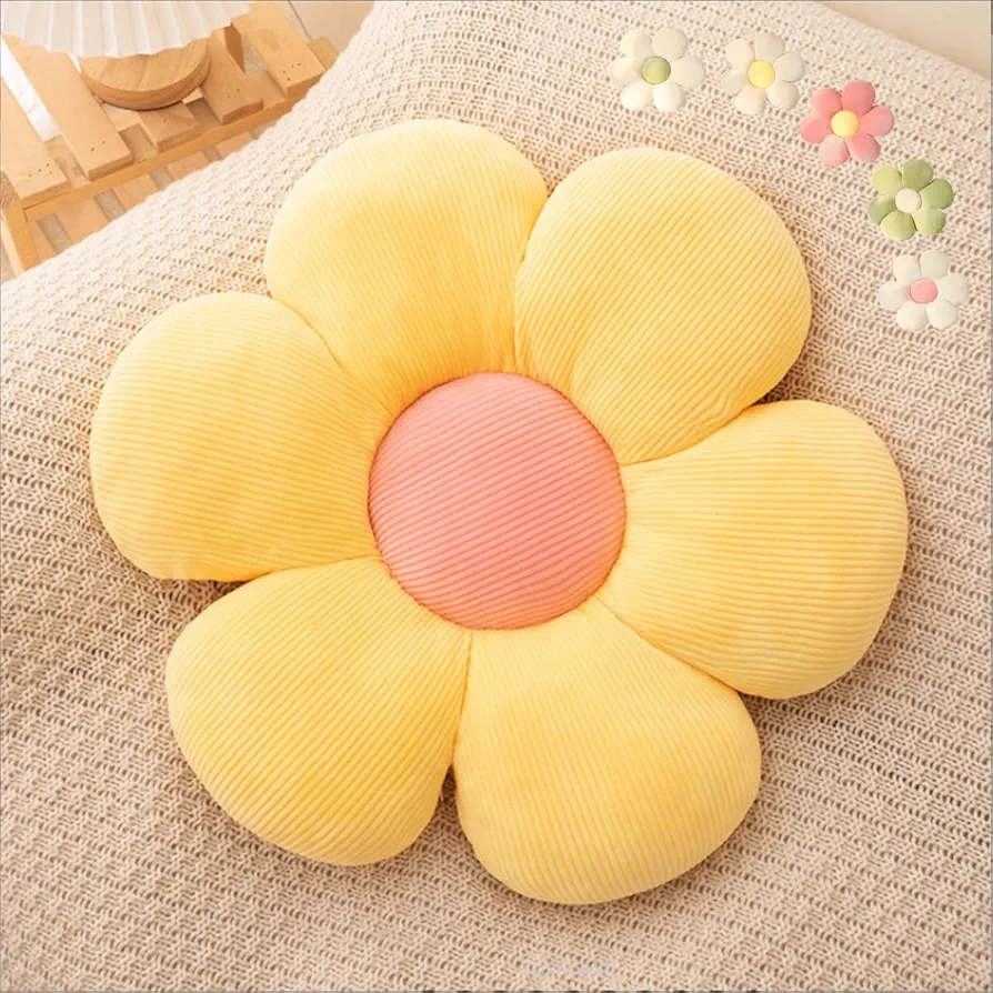 LEHU Flower Pillow, Flower Shaped Seating Cushion -Cute Daisy Pillow for Girls Tweens Room Decor Flowe Floor Pillow for Reading and Lounging Comfy (Yellow petals-15'')