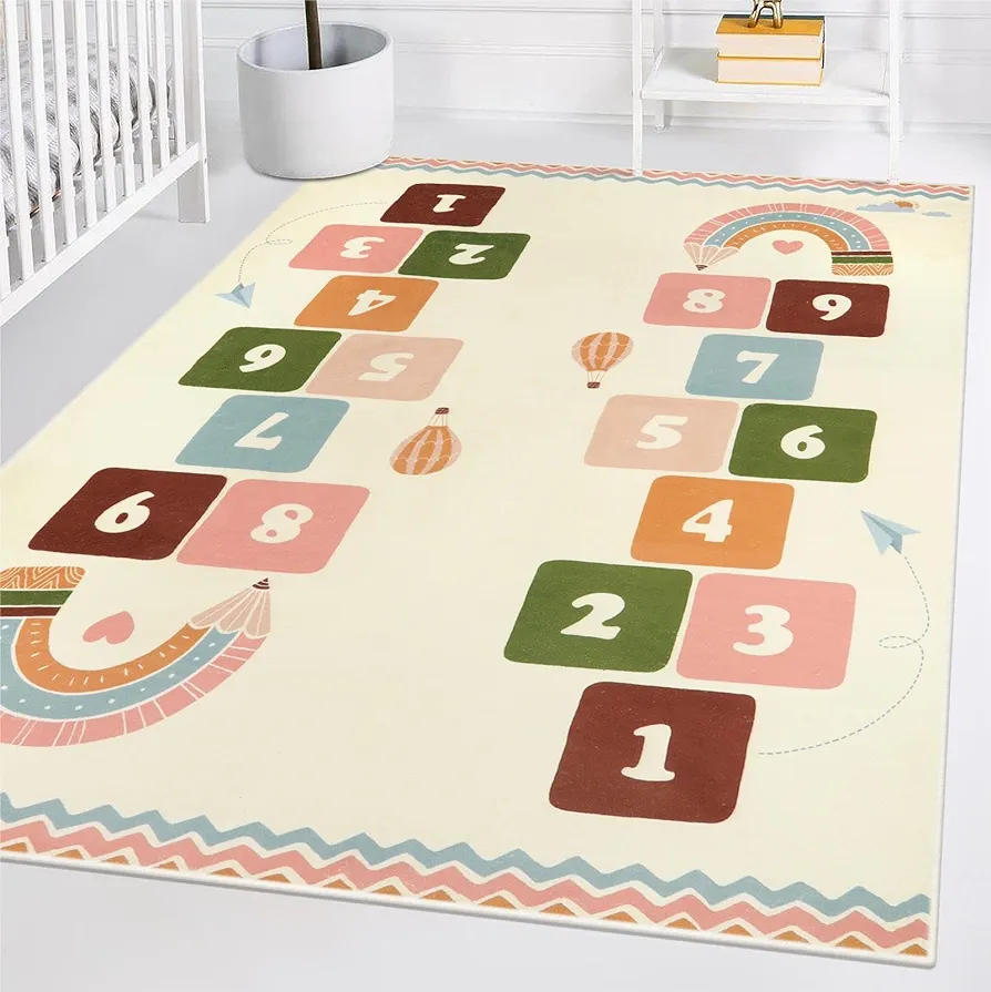 Large Hopscotch Kids Rug for Playroom, Non-Slip Washable Rug for Kids Room, Soft Colorful Rug for Nursery, Educational Carpet Floor Play Mat for Classroom Kids Bedroom Daycare, 47"x 71"