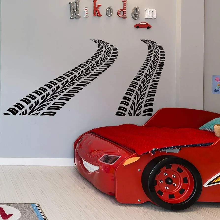 Littledollz N.SunForest Curved Tire Tracks Wall Decal Car Nursery Decor Boys Nursery Wall Decal Kids Room Decor Playroom Wall Decals Road Wall Decal Boys Room 22" x 48"