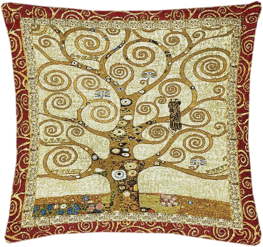 Cotton-Polyester Throw Pillow Cover The Tree of Life. Gustav Klimt Tapestry Pillow Hidden Zippered Pillowcase 45 х 45 cm Ideal Boho Decor for Sofa Couch Living Room Bedroom Couch Cushion