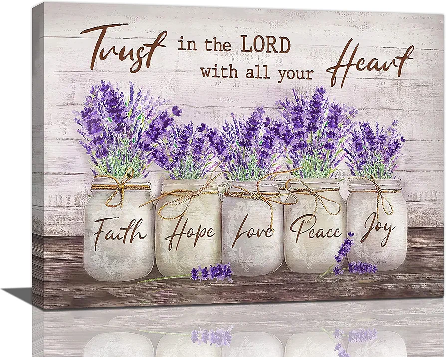 Rustic Lavender Wall Art Christian Quotes Wall Decor Flower Purple Lavender Country Pictures Canvas Prints Motivational Framed Modern Artwork for Home Living Room Bedroom Bathroom 16"x12"