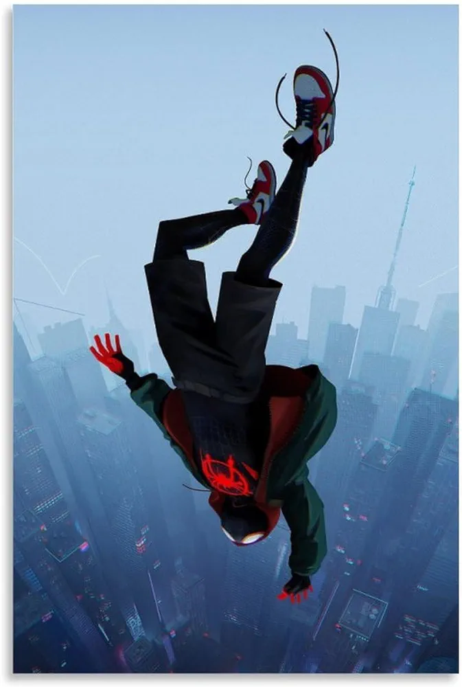 EMIEAUFG Miles Morales Jump Poster Canvas Wall Art Painting Living Room Posters for Bedroom Decor 08x12inch(20x30cm), Unframe-style