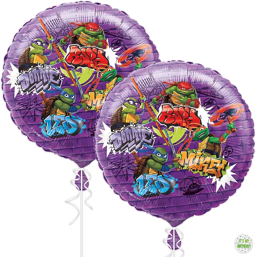 Teenage Mutant Ninja Turtle Balloons | 2 Pack | TMNT Ninja Turtle Party Decorations and Supplies | Sticker