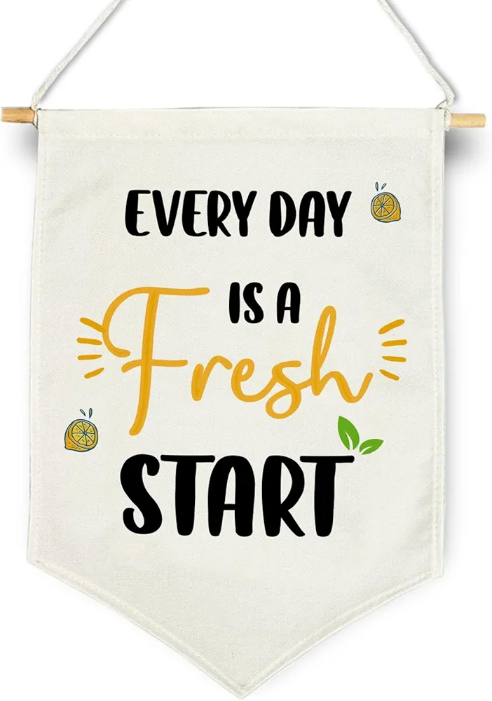 Lemon Wall Décor, Every Day is A Fresh Start Hanging Pennant Flag, Farmhouse Wall Hanging Banner, Wall Décor for Kitchen Living Room and Office, Motivational Gifts for Staff