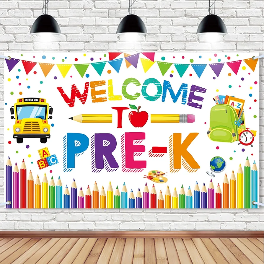 Welcome to PRE-K Photo Backdrop, 45.3’’ x 70.8’’ PRE K Back to School Photo Props Background, Preschool Back to School Decorations, PRE K Back to School Decorations for Kids School Classroom Decor