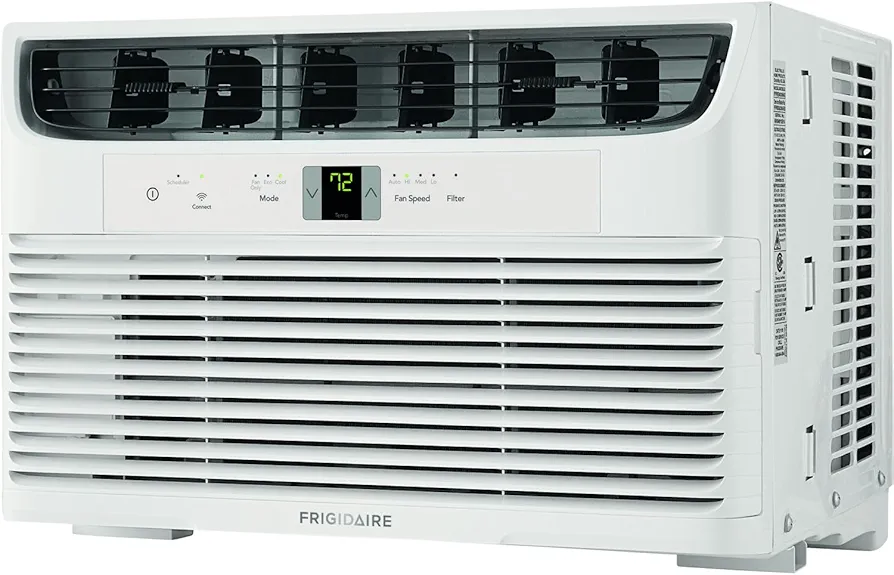 Frigidaire 8,000 BTU Window Air Conditioner & Dehumidifier, 115V, Cools up to 350 Sq. Ft. for Apartment, Dorm Room & Small/Medium Rooms, with Remote Control, Programmable Timer, and Sleep Mode, White