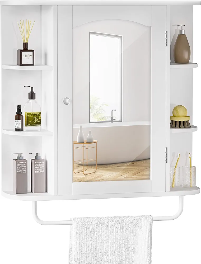 YITAHOME Bathroom Cabinet Medicine Cabinet Organizer, Wall Mounted Bathroom Cabinet with Mirror Door and Removable Shelf for Bathroom Living Room Laundry Bedroom, White