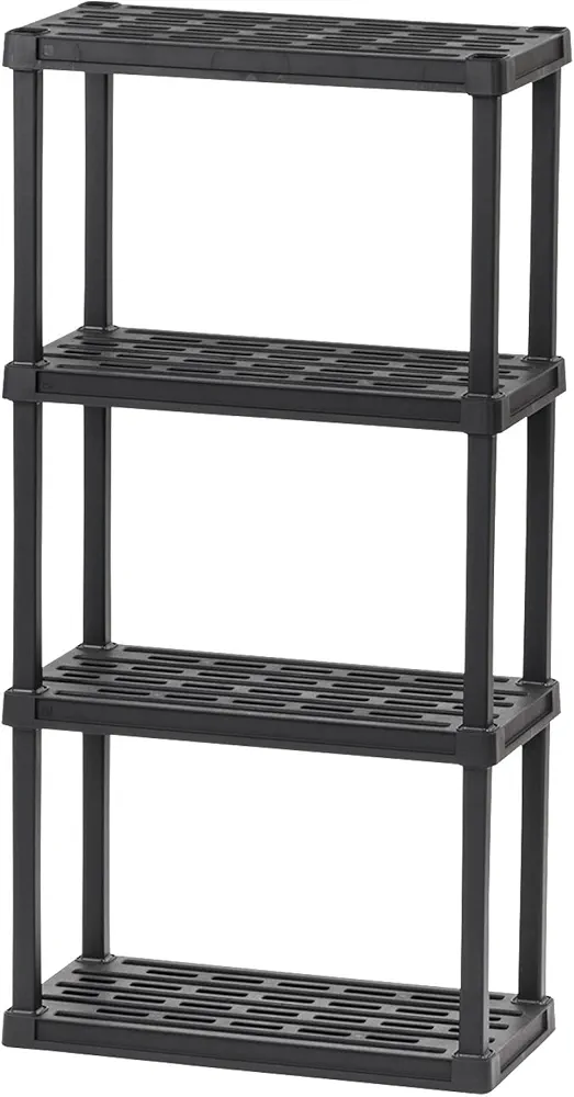 IRIS USA 4-Tier Heavy Duty Shelving Unit, 48" Fixed Height, Medium Storage Shelf Organizer for Home, Garage, Basement, Laundry, Utility Room, 12"D x 24"W x 48"H, Made with Recyclabe Materials, Black