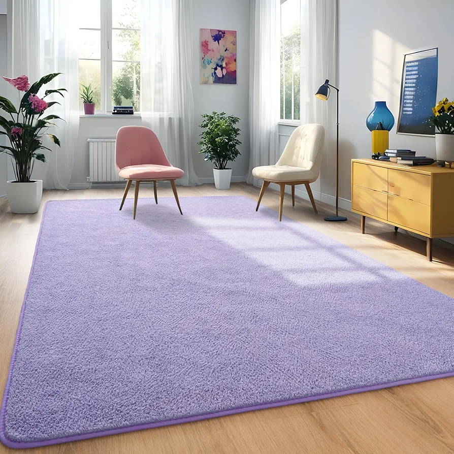 Purple Area Rugs for Bedroom Living Room, 5x7 Feet Indoor Memory Foam Rug, Modern Washable Rugs for Kids Boys Girls Room, Dorm Bedside Shag Carpets for Home Decor