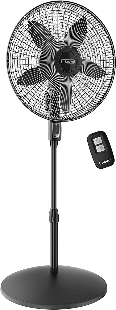 Lasko Oscillating Pedestal Fan, Adjustable Height, Remote Control, 4 Speeds, for Bedroom, Living Room, Home Office and College Dorm Room, 18", Black, S18440, Large