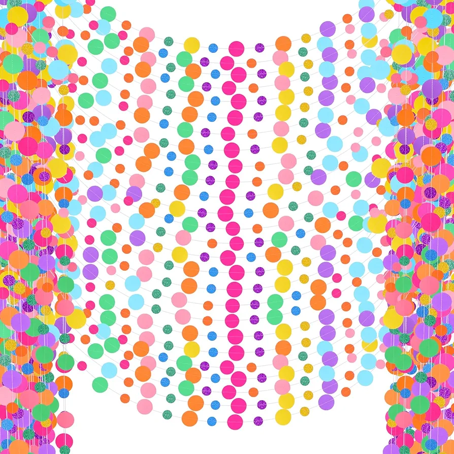 Outus 40 Pieces Colorful Paper Round Garland Hanging Rainbow Dots Confetti Garland Circle Streamers Classroom Candy Decoration Sprinkles Party Backdrop for Birthday Wedding Candyland Cupcake Party