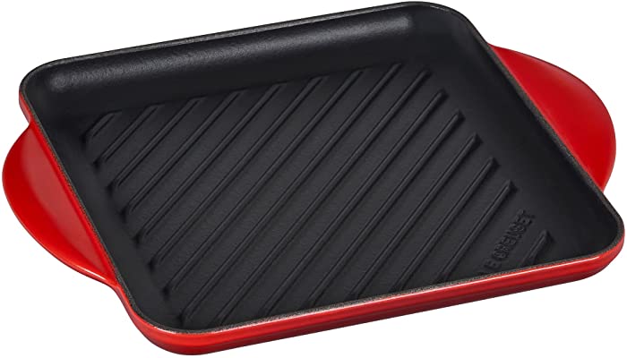 Le Creuset Enamaled Cast Iron Square Grill, 9.5", Cerise