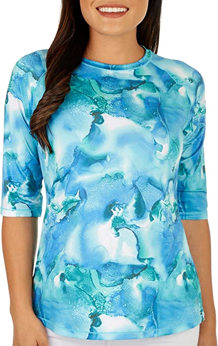 Reel Legends Womens Reel-Tec Raglan Print Elbow Sleeve Top