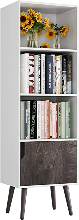 SHUANGZ 4 Tier Wooden Display Bookshelf, Bathroom Floor Cabinet with 4 Legs, Freestanding Side Corner Storage Cabinet Decor Furniture for Home Office, White/Dark Oak