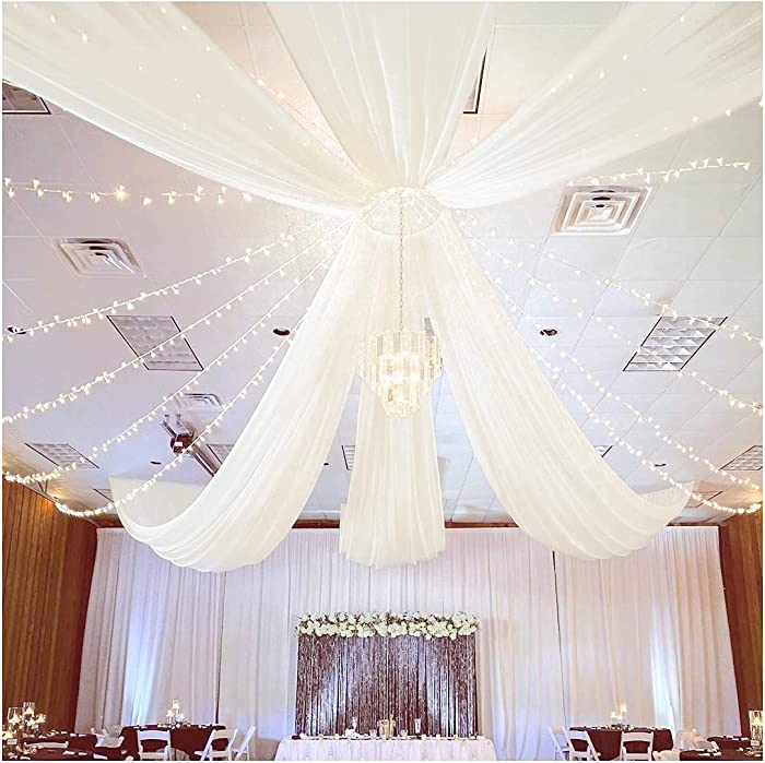 Ivory Ceiling Drapes 6 Panels 5ftx10ft Wedding Arch Draping Fabric Chiffon Wedding Drapes Curtain Decorations with Rod Pocket