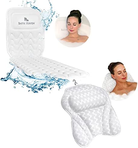 Bath Haven Bath Pillow Bathtub Pillow Back Neck Support Pillow, Spa Cushion for Tub, Relaxing Headrest Bath Pillow, Portable Washable Bathtub Accessories with 3D Air Mesh Thick Soft Bath Pillow,