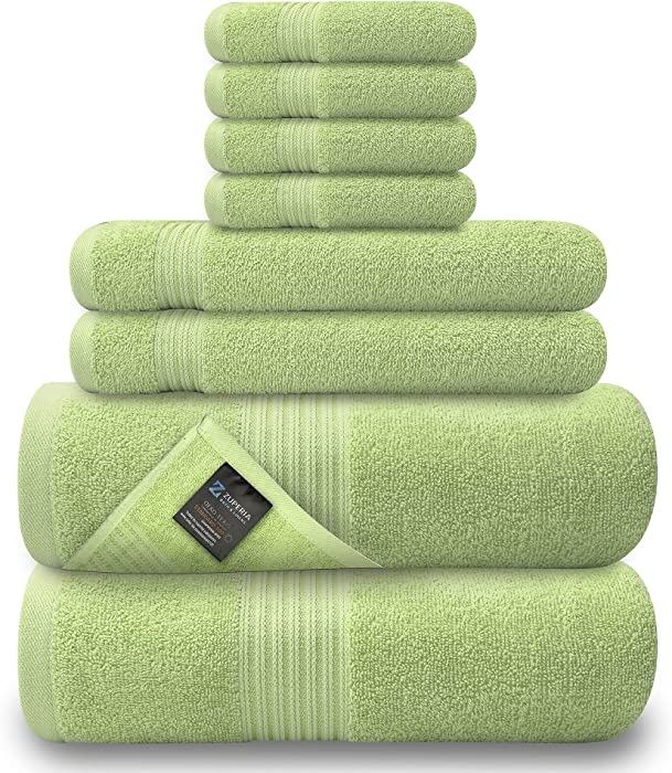 Zuperia Bath Towels , Set of 8 Ultra Soft 100% Combed Cotton, 2 Bath Towels 30'' x 54'',2 Hand Towels 16'' x 28'', 4 Wash Cloths 12'' x12''- Home, Gym, Spa, Hotel - (Sage)