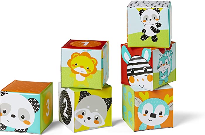 Infantino Colors & Numbers Bath Blocks - 6 Soft Blocks for Bath or Playtime, Adorable Animals, Numbers, Colors and Patterns, Fun to Stack, Toss, Grasp and Learn, for Babies and Toddlers, 0M+