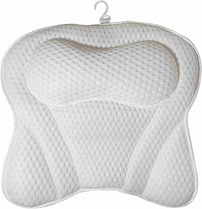 QBQBY Bath Pillow Ergonomic Bathtub Pillow with Head Neck Shoulder and Back Support 4D Bath Pillows for tub with 6 Powerful Suction Cups Fits All Bathtub Hot Tub and Home Spa