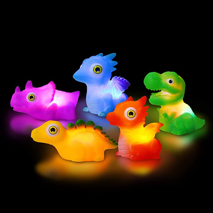 Dinosaur Toy Auto Flashing Dinosaur Model Glowing Figures Bath Toy Playset 5 pcs