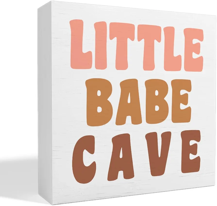 Nursery Table Decor for Girls, Nursery Newborn Baby Girls Bedroom Desk Decor Nursery Decoration for Toddler Kids Room Playroom, Little Babe Cave, Wooden Box Sign