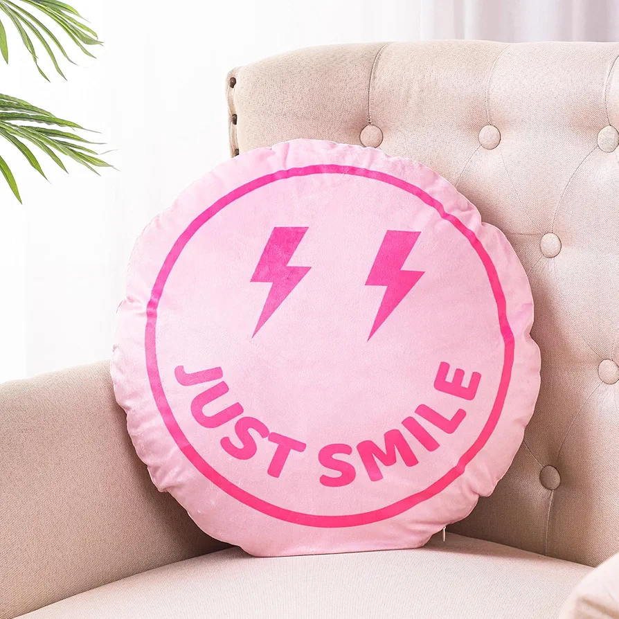 Preppy Throw Pillow Cute Pink Smile Face Pillow Stuffed Throw Pillow Preppy Pillow Gift for Teens Girls Bedroom Aesthetic Preppy Room Decor(Smile Face)