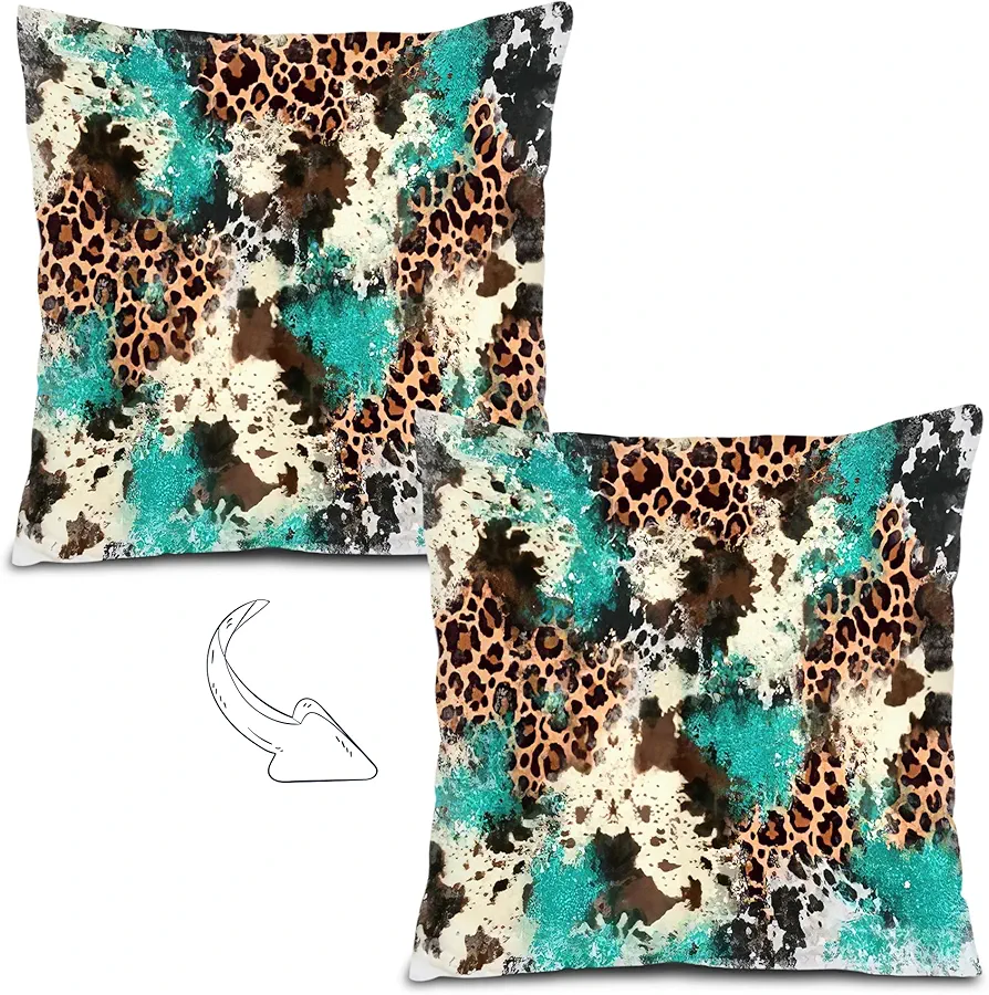 Retro Western Pillow Covers 18x18,Cowhide Leopard Pillow Covers, Western Gifts for Teen Girls Women, Western Decor for Home, Western Room Decor, Western Throw Pillows Cases