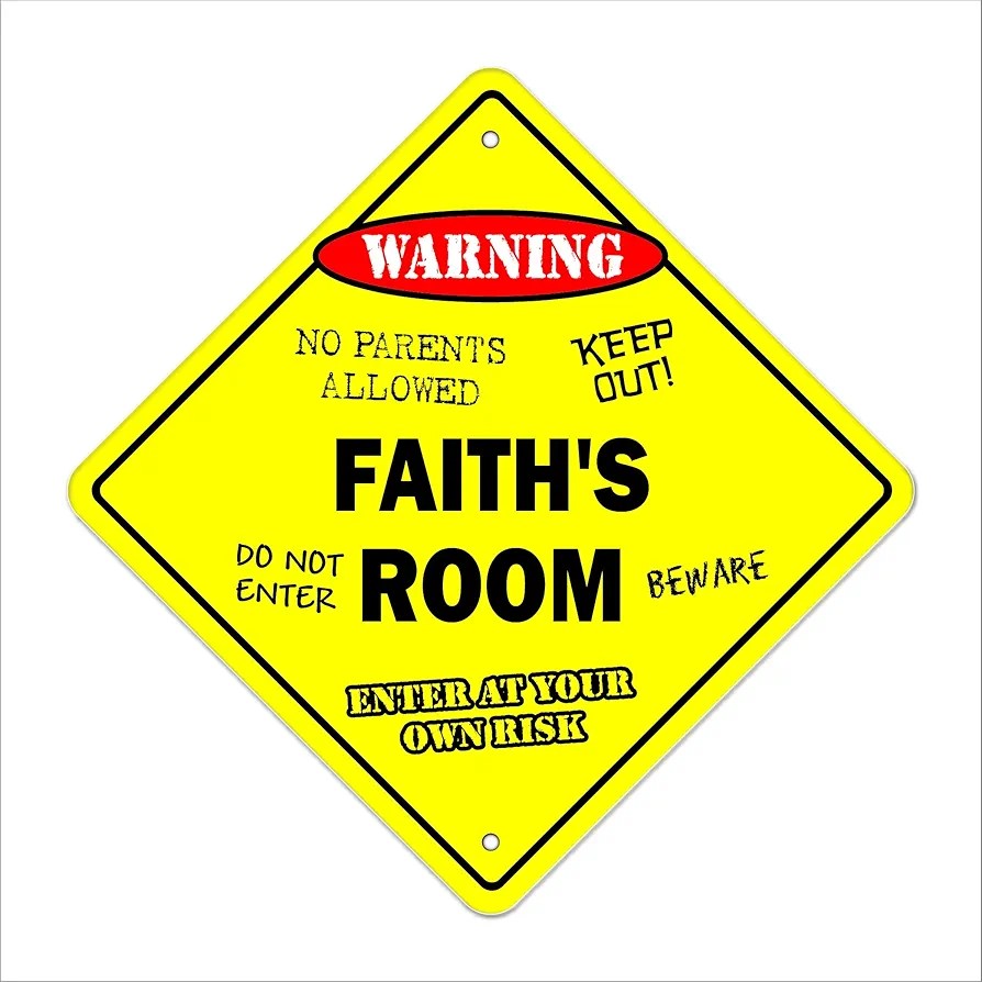 Faith's Room Sign Crossing Zone Xing | Indoor/Outdoor | 12" Tall Plastic Sign kids bedroom decor door children's name boy girl