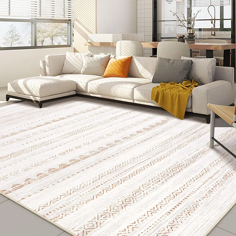 Area Rug Living Room Rugs: 5x7 Large Soft Machine Washable Boho Moroccan Farmhouse Neutral Stain Resistant Indoor Floor Rug Carpet for Bedroom Under Dining Table Home Office House Decor - Brown