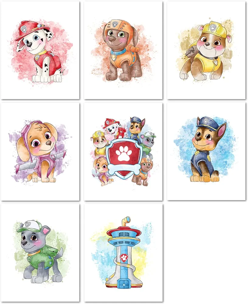 Nistio® Paw Patrol Wall Decor Prints, Paw Patrol Wall Art for Boys, Paw Patrol Room Decor, Paw Patrol Poster, Set of 8, 8x10 inches (Unframed)