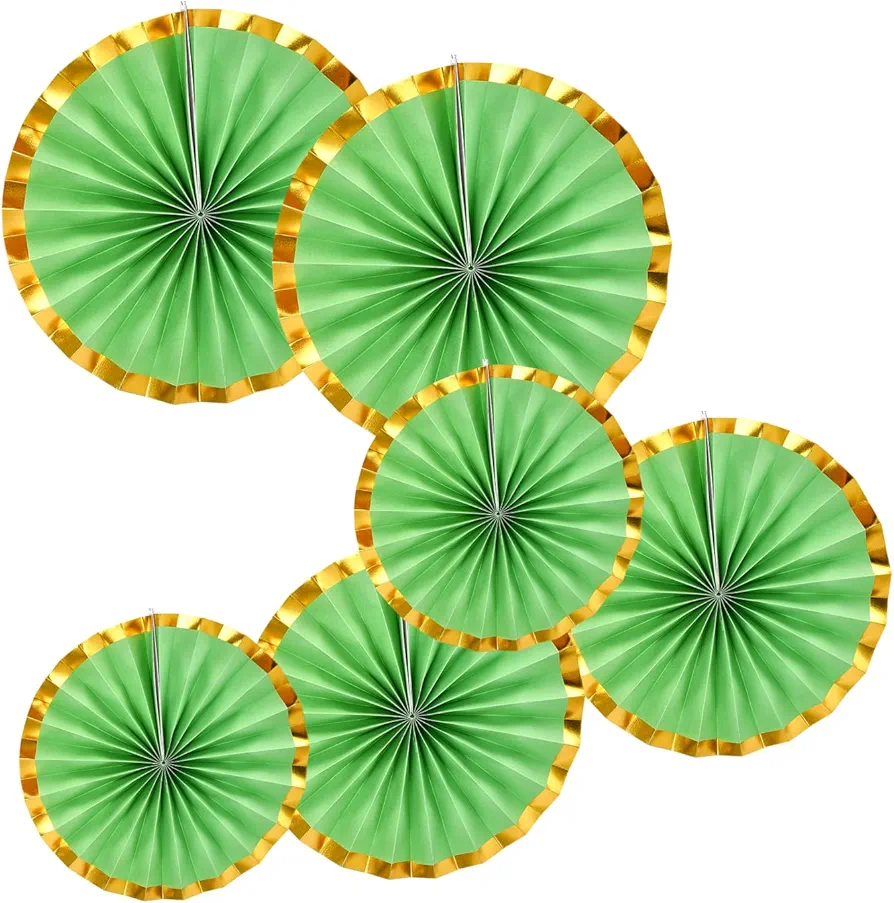 Craftopia Party Paper Fans - Green & Gold - Set of 6 3D Hanging Fans for Birthday, Baby Shower, or Classroom Bulletin Decorations - Paper Garlands, 15.7x7.8x11.8 inches