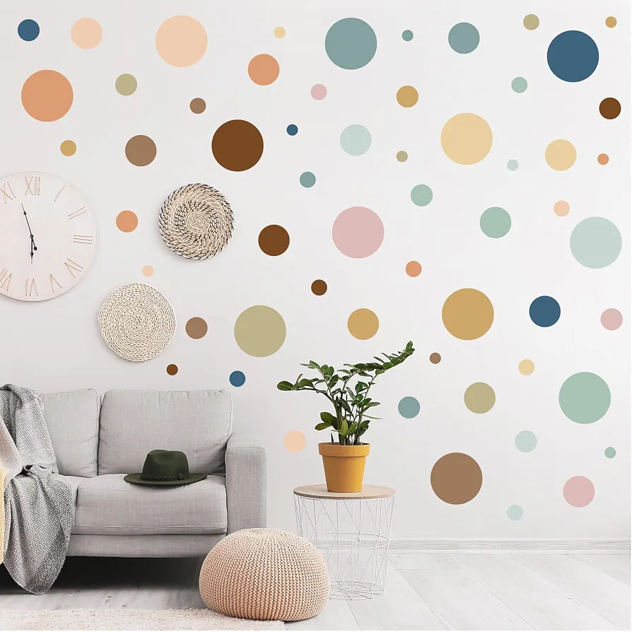 Zonon 264 Pieces Polka Dots Wall Sticker Circle Wall Decal for Kids Bedroom Living Room, Classroom, Playroom Decor Removable Vinyl Wall Stickers Dots Wall Decals (Boho Color)