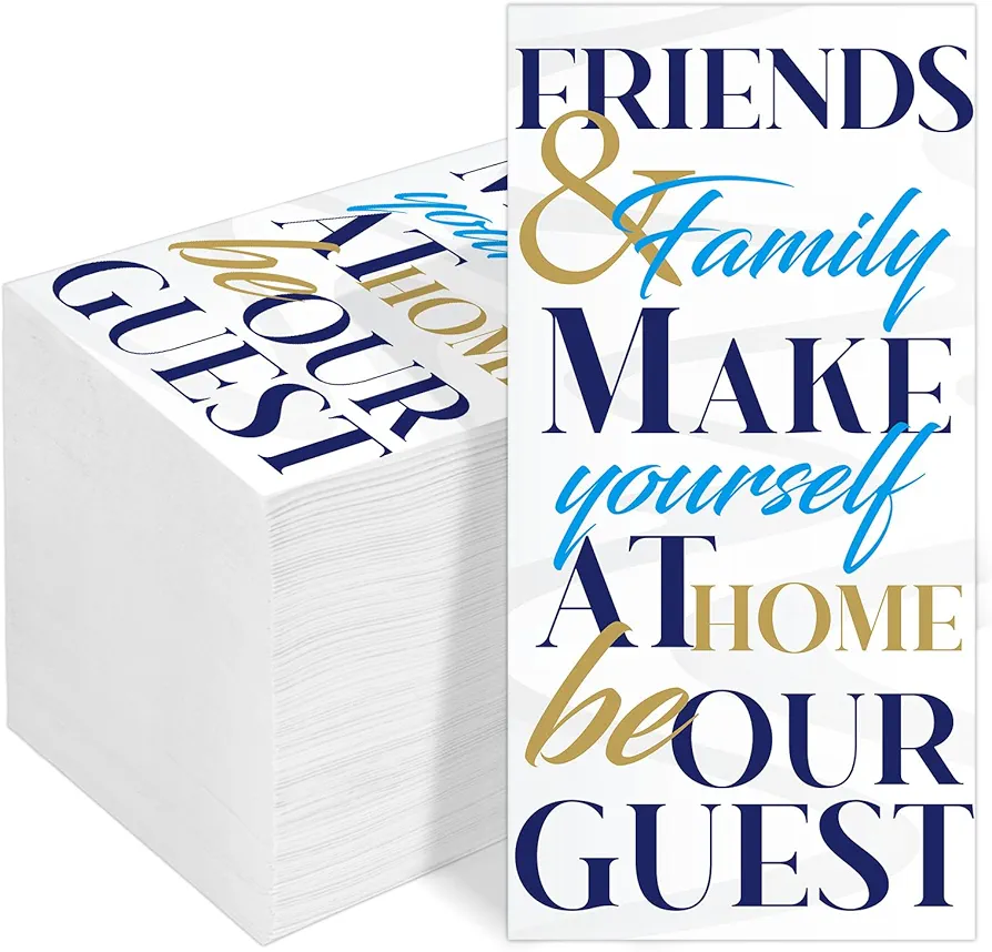 100 Pack Friends & Family Guest Towels Disposable 2-ply Hand Towels Dinners Hand Napkins Soft Paper Napkins Absorbent Party Towels for Home Kitchen Bathroom Wedding Shower Parties Supplies 8" x 4"