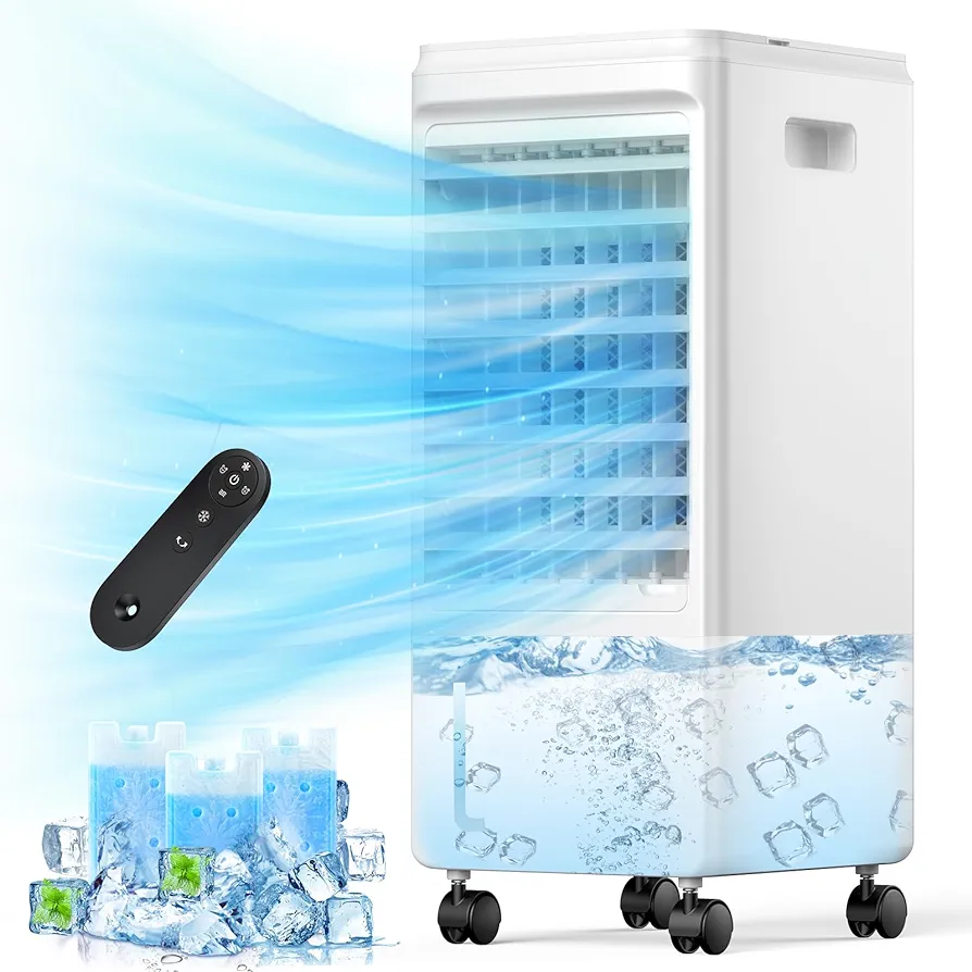 Portable Air Conditioners Windowless, 3-IN-1 Evaporative Air Cooler, Swamp Coolers w/ 3 Ice Pack, 1.85 Gal Water Tank, 4 Modes, 80° Oscillation, 7H Timer, Portable Ac for Bedroom, Room, Indoor White