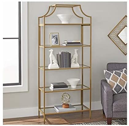 Better Homes and Gardens Nola 5-Open Shelves Bookcase, (Gold, Bookcase)