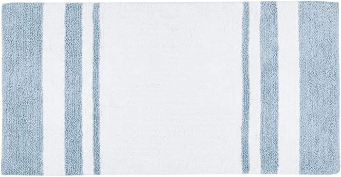 Madison Park Reversible Spa Rug 100%-Cotton Striped Ultra Soft Water Fast Bath Non-Slip Absorbent Quick Dry Mats for Tub, Shower Room, and Bathroom, 27"x45", Blue (MP72-6211)